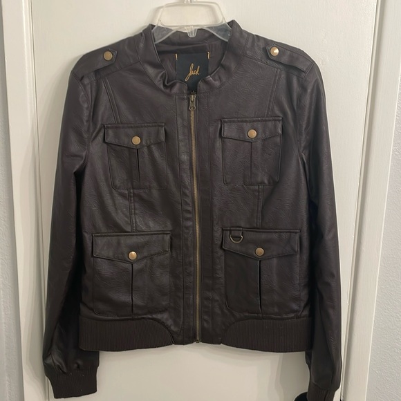 Brown Faux Leather Bomber Jacket - Picture 5 of 9
